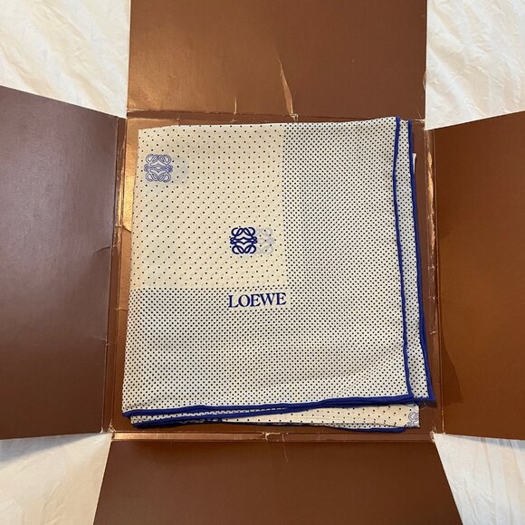Loewe Vintage Silk Scarf Logo Blue Dot - Picture 3 of 6